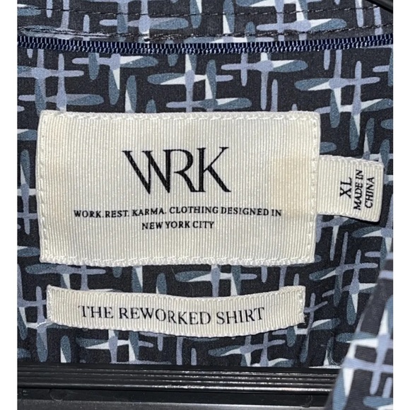 WRK The Reworked Shirt RARE Blue Gray Black Crosses Lightweight Cotton Men’s XL - Picture 3 of 13